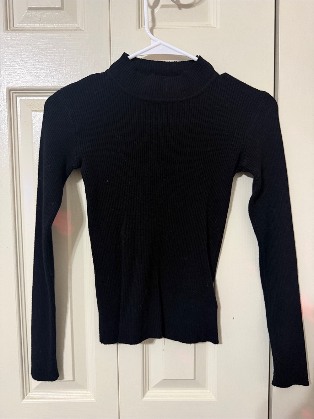 SHEIN Black Ribbed Long Sleeve Mock Neck Top